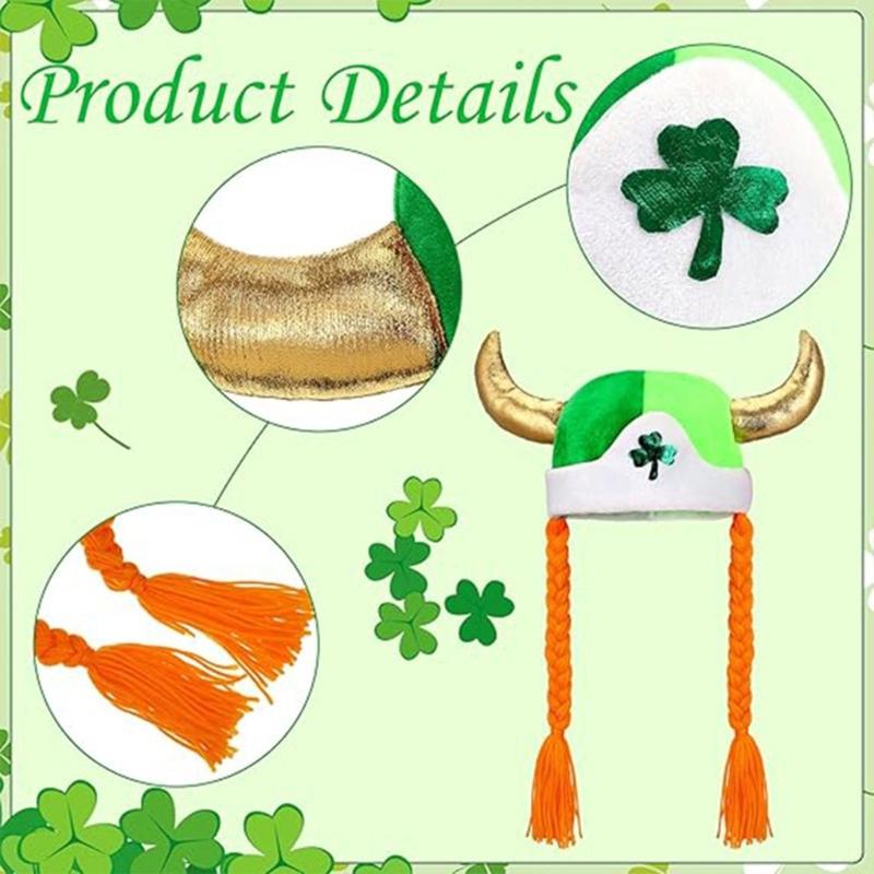 Patrick's Day Skull Caps Baenie Green Shamrocks Baenie Hat with Braid Funny Novelty Baenie Hat for Irish Party Decors