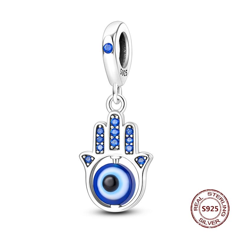 Teufelsaugen Anhänger 925 Kupfer Original Hand von Fatima Blauer Zirkon Kreuz Blaue Augen Charms Passend für Armband DIY Herstellung Zirkon Geschenk
