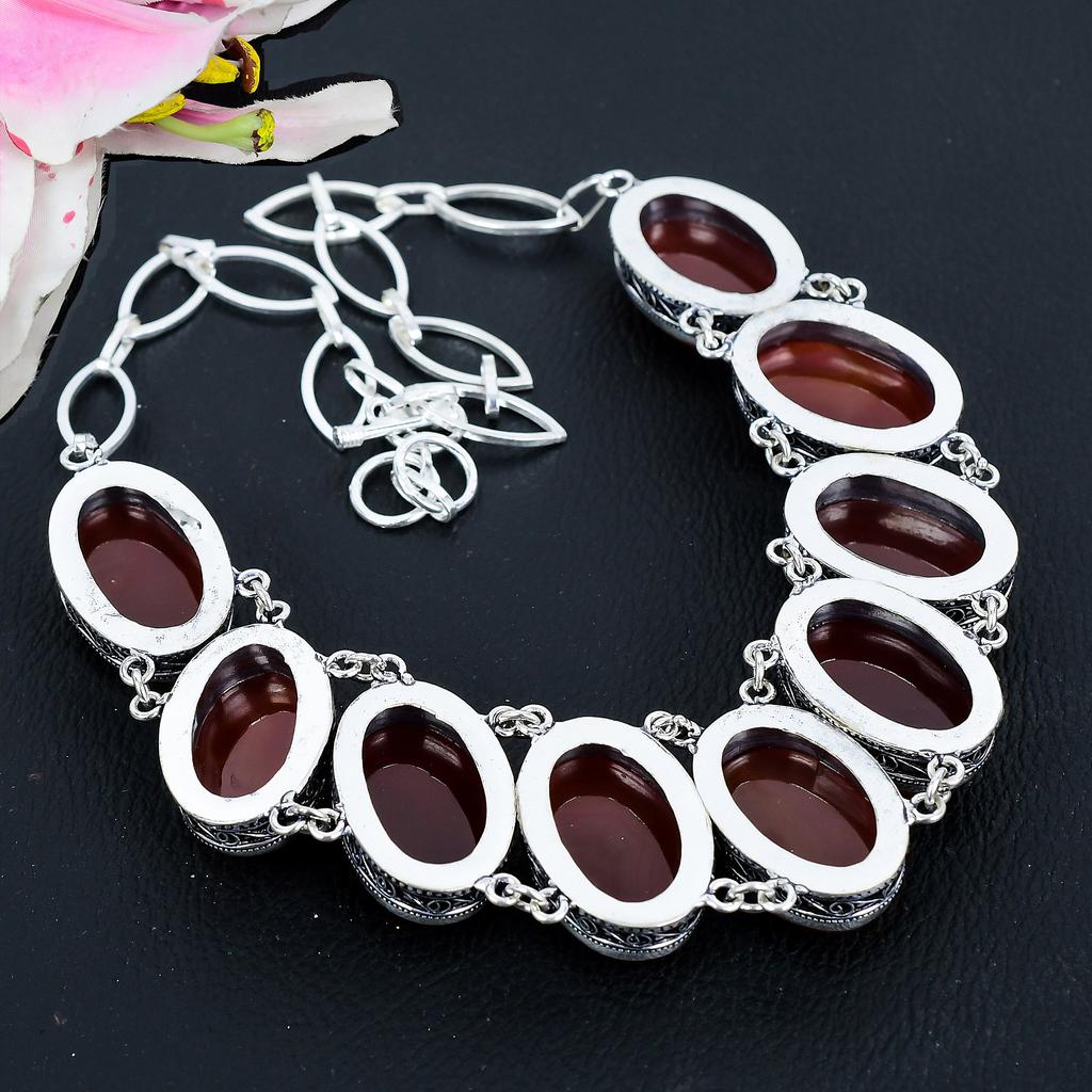 Carnelian Gemstone Handmade 925 Sterling Silver Jewelry Necklace 18" KG-1641
