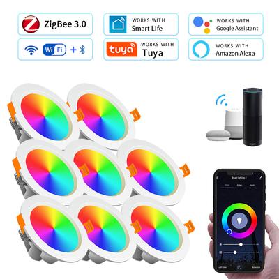 15W Inteligentne Światło Sufitowe ZigBee RGB Tuya WiFi Bluetooth LED Downlighty Wpuszczany Reflektor Lampa Alexa Sterowanie Google Home