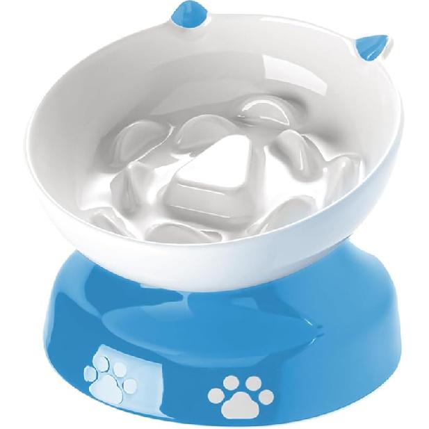 Y YHY Ceramic Cat Slow Feeder, Elevated Dog Food Bowl Tilted Design, Slow Feeder Bowl No Black Chin, Cat Shape for Dry and Wet Food