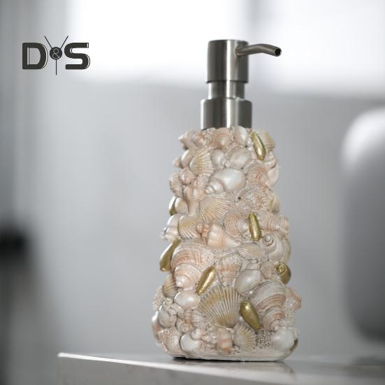 Muschel Design Seifenspender Wasserdichtes Harz Edelstahl Handdesinfektionsmittel Lotion Shampoo Pumpe Badezimmerzubehör