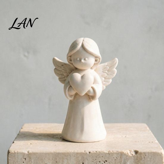 Modern Cream Style Home Accessory 3D Printed Angel Heart Statue, White Resin Praying Figurine for Small Decorative Statue Table Living Room