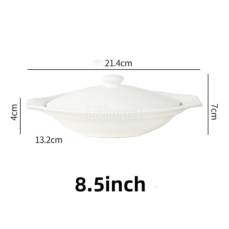 

elliptical tableware oval ceramic white plate dish with lid vegetable cup creative hotel restaurant Cheese Baked Rice deep bowl
