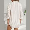 2025 Summer European & American Stripe Pocket Long Sleeve Single-Breasted Shirt Dress