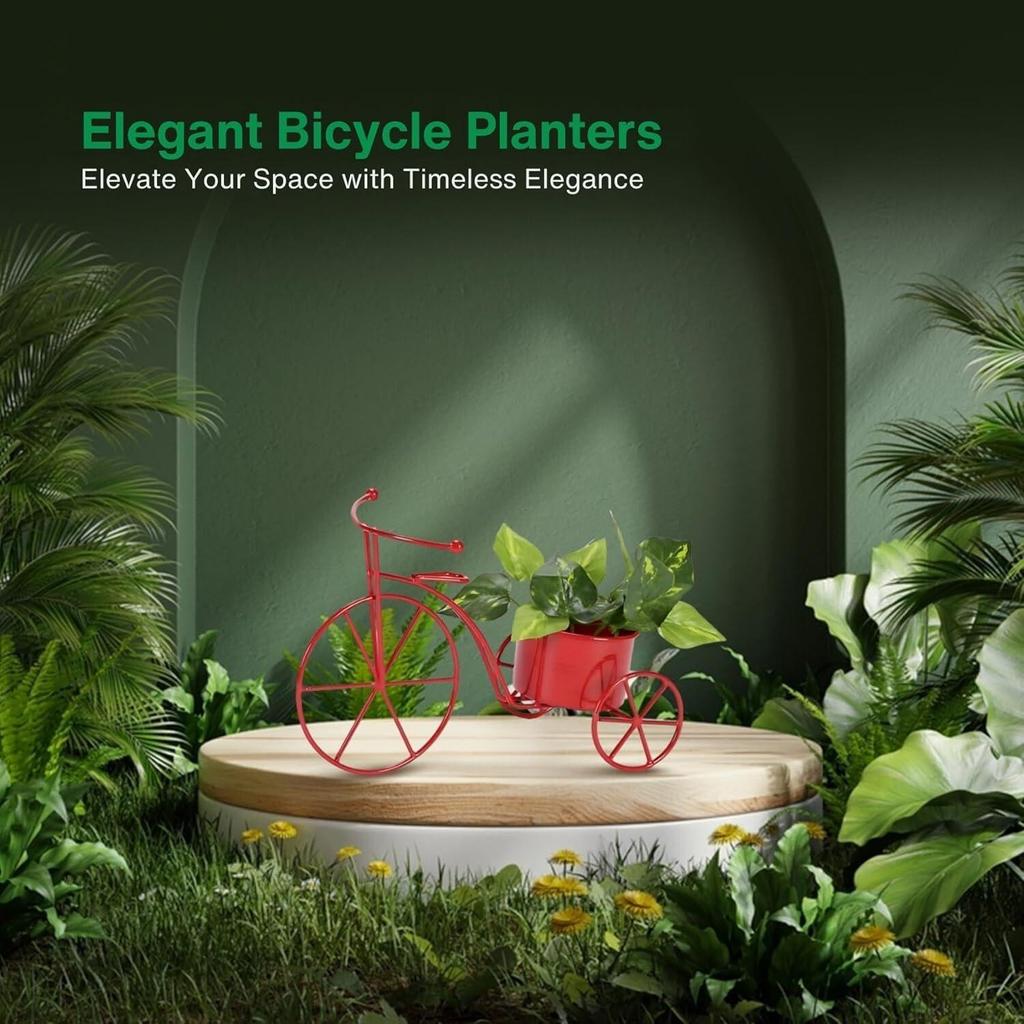 Cycle Shaped Metal Plant Stand for Indoor & Outdoor Use, Decorative Planter Pot for Flowers & Ornaments,