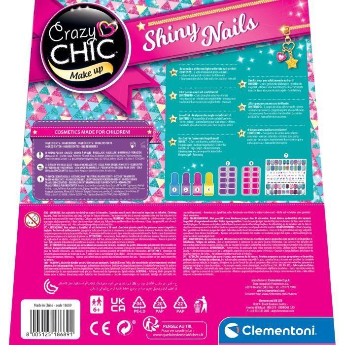 Clementoni - Phosphorescent Manicure Kit for Children - Varnish, False Nails and Stickers - From 7 Years