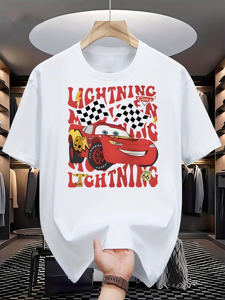 Oversized Disney Cars McQueen Printed Tshirt Men and Women 2026 Summer Cotton Parent Child Top Street Fashion Casual Trend
