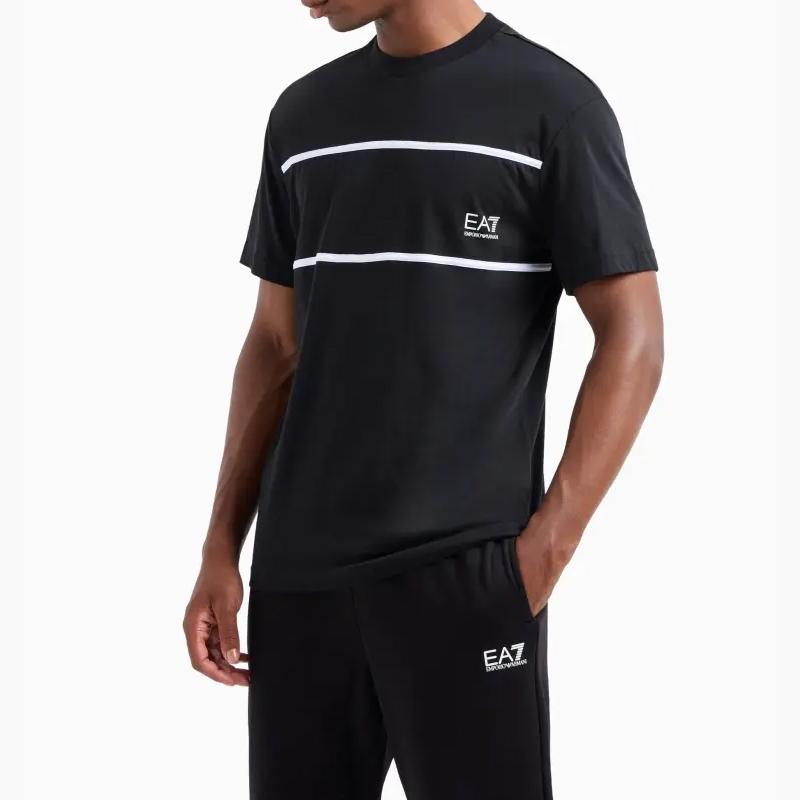 Emporio Armani EA7 Color Block Letter Print Crew Neck Short Sleeve T-Shirt Men t-shirts Black 6DPT47-PJTJZ-1200