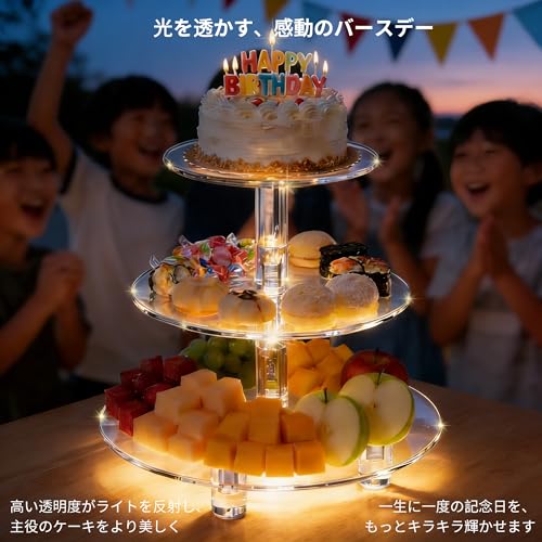 EffiQ-Rate Acrylic Cake Stand, 3-Tier, Afternoon Tea Stand, Figure Base, Display, Storage, Transparent, Birthday Party, Cupcakes, Sweets, Macarons, De