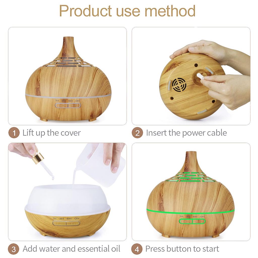 Ultrasonic Wood Grain Aroma Diffuser with Seven-Color LED