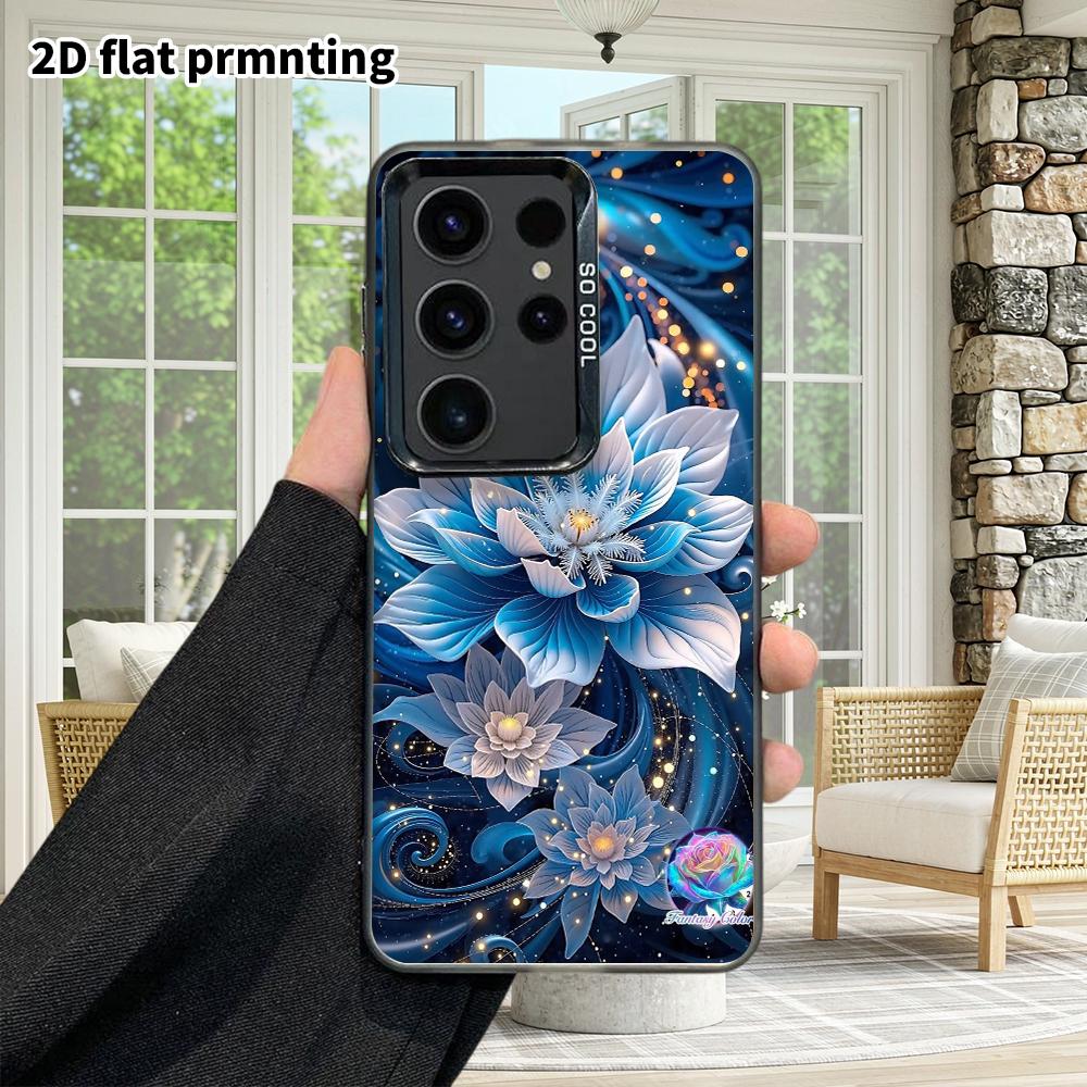 Phone Case: 2D Flat Samsung Galaxy A34 A35 M05 M06 S20 S22 S21 FE Plus 5G Protective Case, Couple Style, Swirl Blue Lotus, Christmas and Halloween Gif