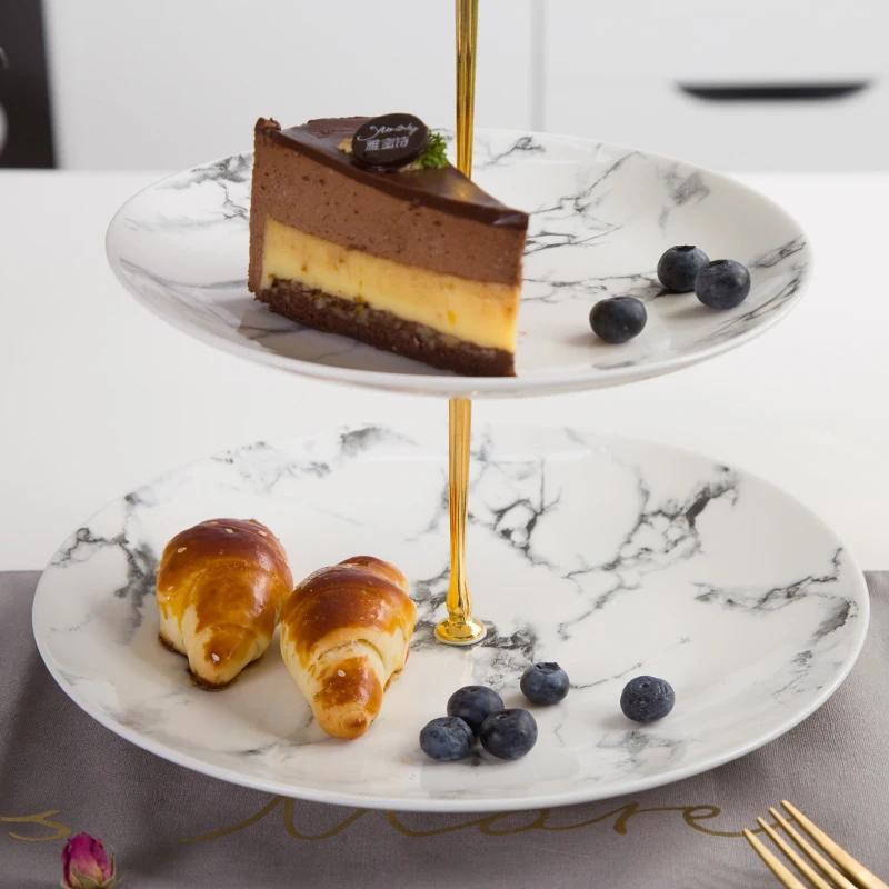 Marble Ceramic Fruit Plates Set Cake Stand Plate Buffet Snack Dishes Candy Dish Bread Porcelain Tray Marbling Tableware Decor