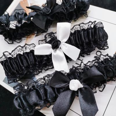 Kadın Moda Fiyonk Bacak Halkası Seksi İç Çamaşırı Dantel Çiçekli Jartiyer Kemer Fiyonk Bacak Döngüsü Düğün Jartiyerleri Gelin Cosplay Çorap Halkası
