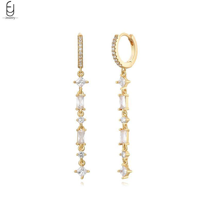 925 Silver Needle Luxury Long Chain Tassel Crystal Stud Earrings For Women Exquisite Pendant Gold Earrings Fine Jewelry