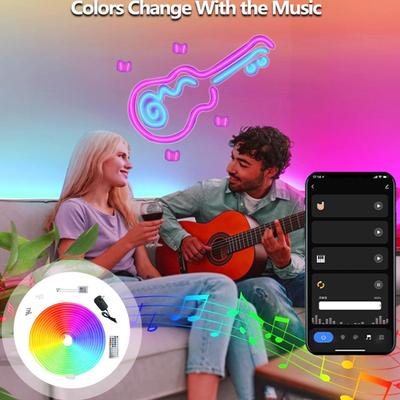 LED Light Strip Waterproof Color Changing Music Tape 16.4 FT Waterproof LED Strips Lights For Outdoor Home Living Room Bedroom
