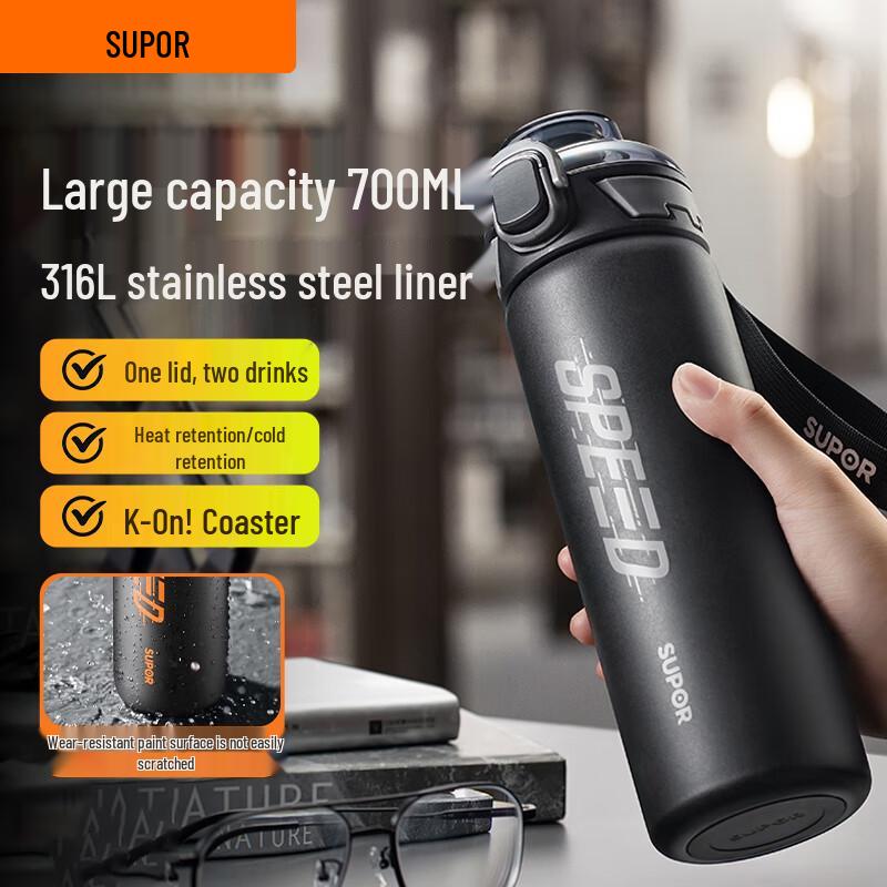 Supor 316L Stainless Steel Dual-Drink Sport Water Bottle