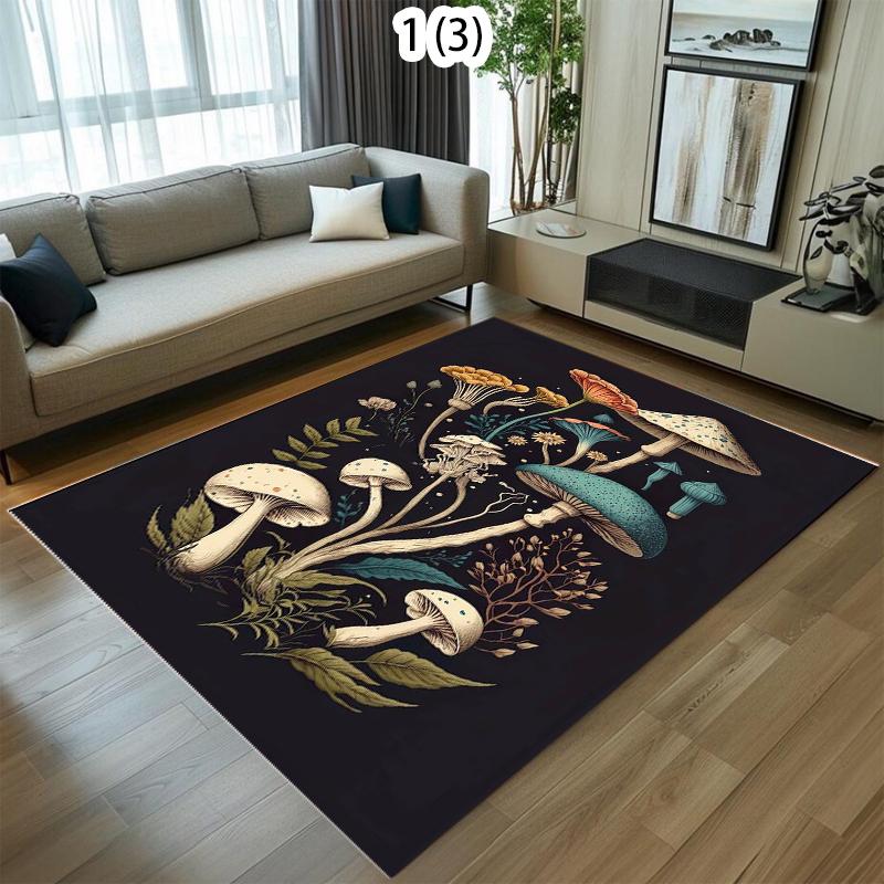 Colorful Mushroom Floral Combination Pattern Area Rug - Fresh Vitality Style Non-Slip Floor Carpet for Living Rooms Home Decor
