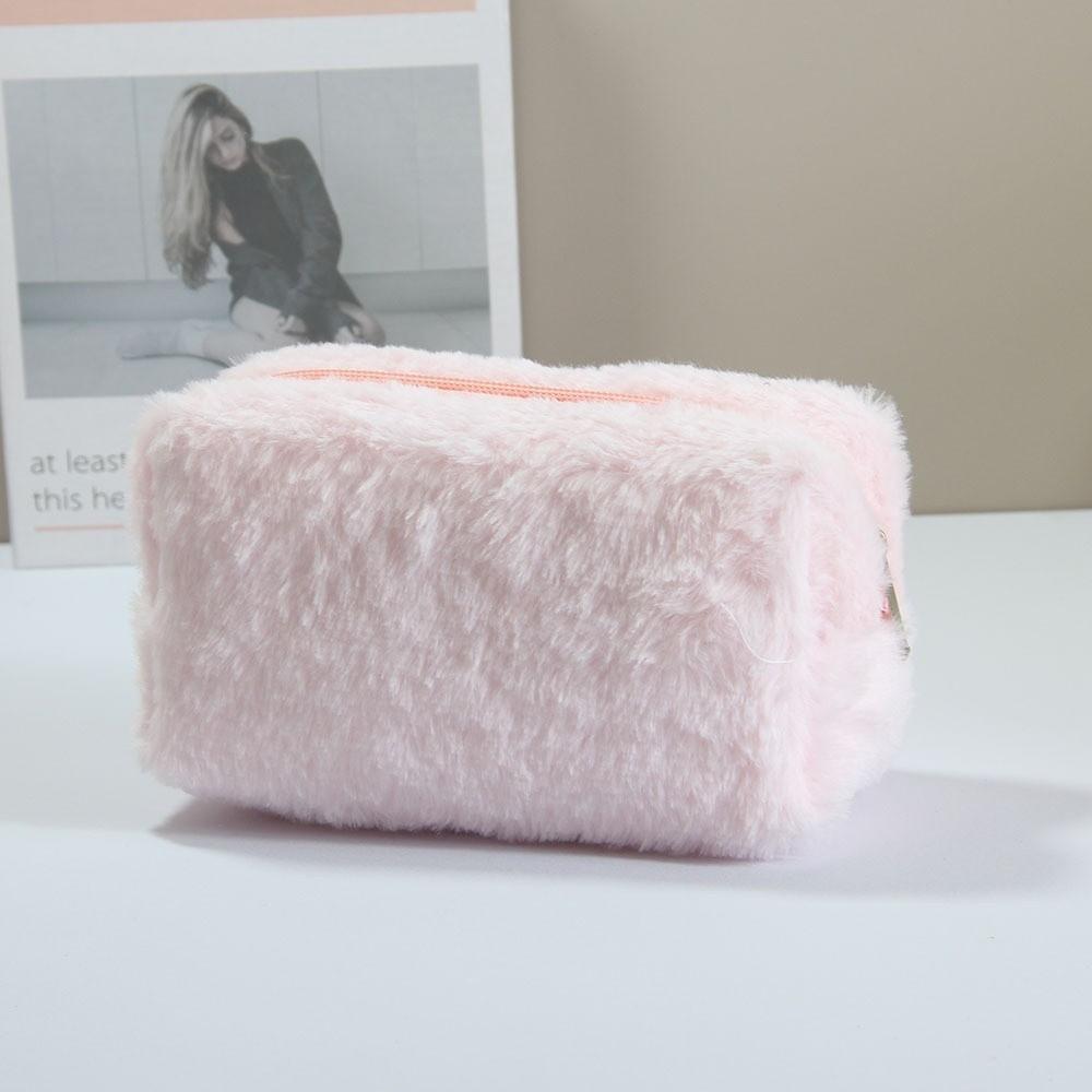 Cute Large Capacity Velvet Makeup Bag Soft Fur Puffy Travel Toiletry Bag Portable Cosmetics Pouch Women Girls