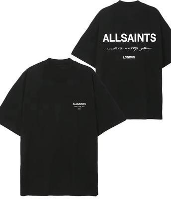 AllSaints London 1994 Double-Sided Print Oversized T-Shirt, Unisex British Minimalist Streetwear Tee, 100% Cotton Heavyweight Casual Top
