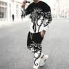 Men Black Cyan Brush Stroke Drip Gradient Print Long Sleeve Sweatshirt Jogger Pants Two Piece Suit
