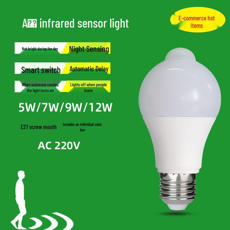 "E27 LED Infrared Motion-Sensor Sound & Light Control Bulb for Corridors"