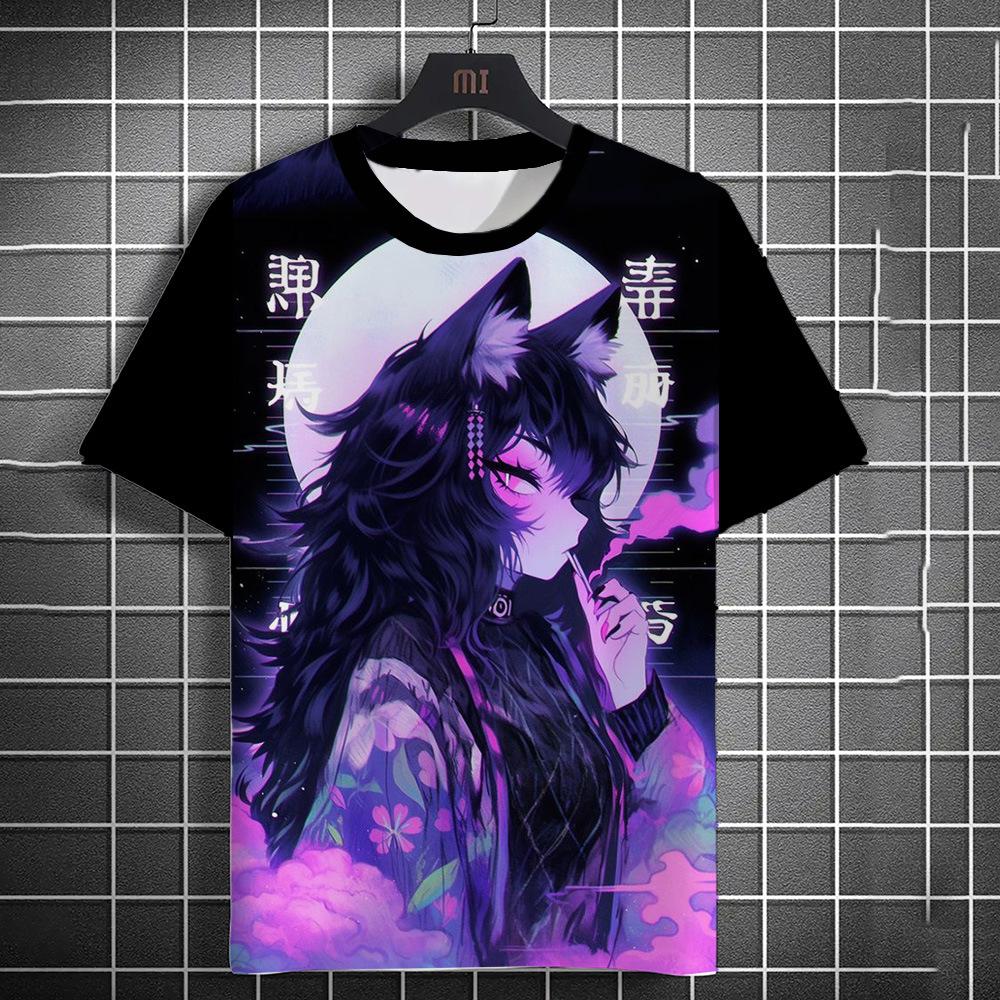 Cartoon Harajuku 3D Printed Short Sleeved T-shirt Summer Breathable Polyester Simple Round Neck Top