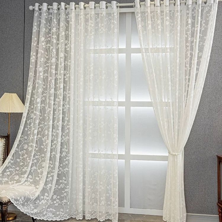 1pc Luxurious Modern Romantic European-Style Jacquard Yarn Curtain - Soft, Sheer, and Breathable Fabric for Bedroom and Living Room Home Decor