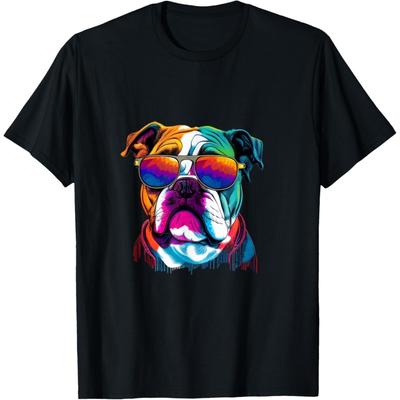 Funny Multicolor English Bulldog Face T-Shirt