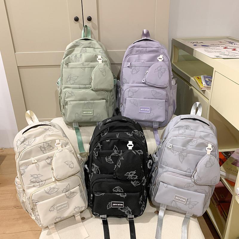 Butterfly Print Backpack Student Schoolbag Women's Large Capacity Travel Lightweight Backpack with Coin Purse