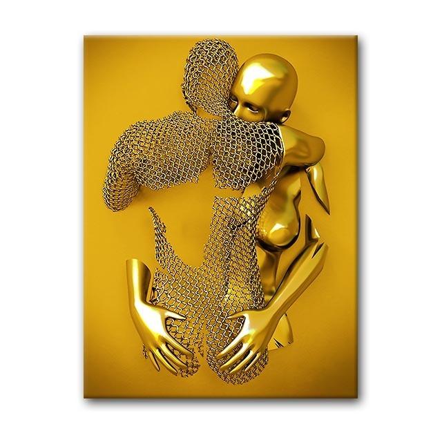 Ragazzo d'oro e Ragazza di giada Coppia Metallo Ritratto Arte Pittura a olio Poster e Stampa Moderna Decorazione da parete Soggiorno