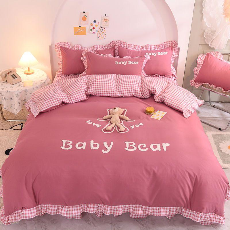 Vier-Jahreszeiten Universell Koreanische Version Tagesdecke Vierteiliges Set Mädchenherz Prinzessinnenstil Dreiteiliges Set Bettlaken Bettbezug