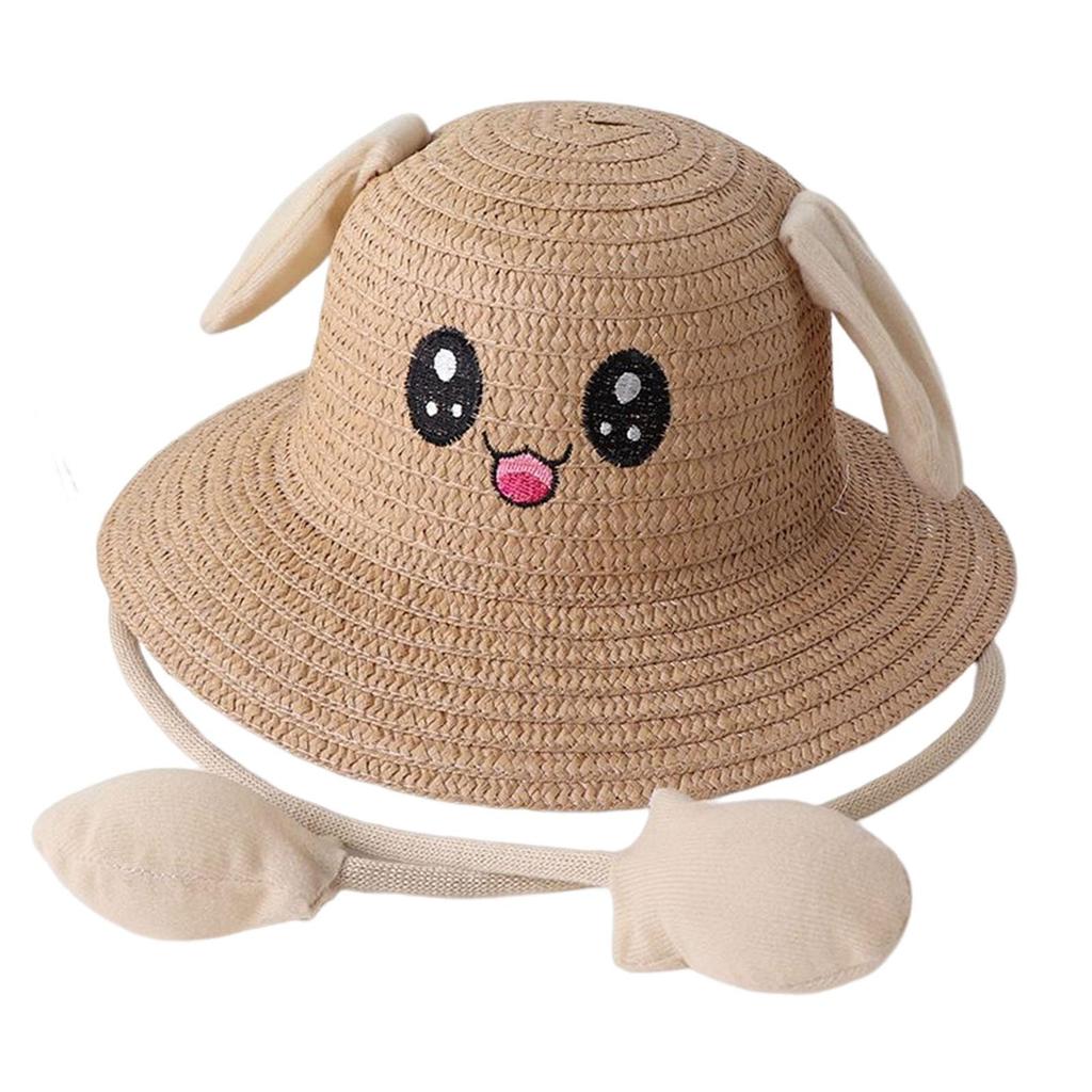 Bunny Straw Hat Caps, Sun Hat, Foldable, with Movable Ears, Beach Hats, Fishing hats