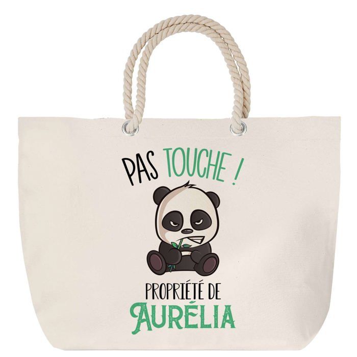 Sac de plage anse corde Aurélia Pas Touche Panda Cadeau Anniversaire Noël | Grand Sac de Transport & Sport