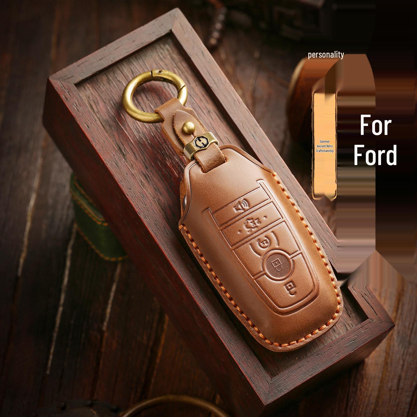 Натуральная кожаная ключница для Ford: Mondeo, Focus, Edge, Escort, Explorer, Equator, Ecosport Model D Crazy Horse Leather - Black