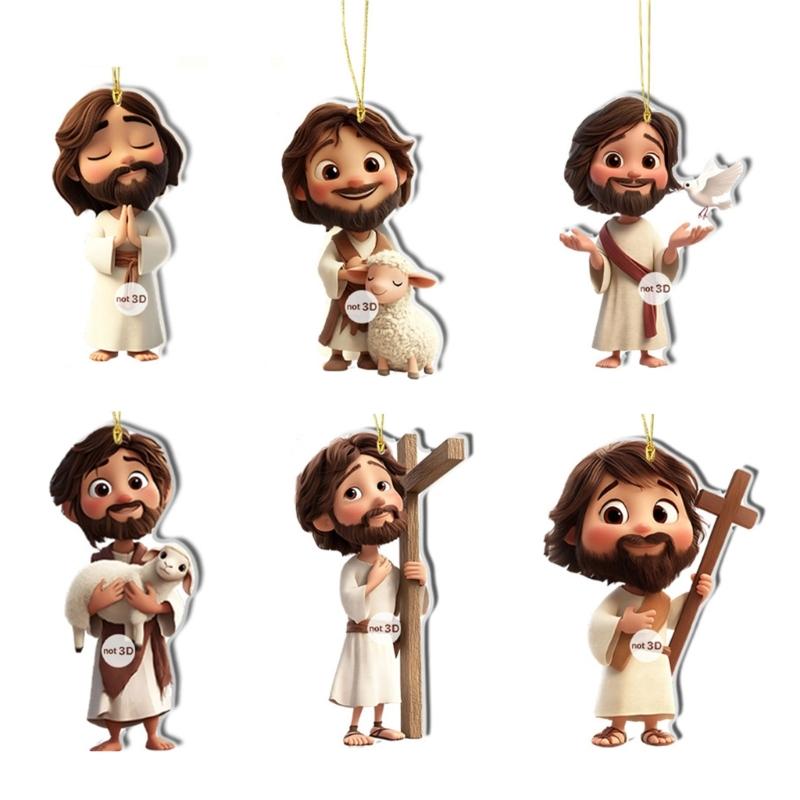 

6Pcs 2D Acrylic Religious Figurine Charm Religious Figurine Pendant Wall Hanging Decoration For Car Interiors Door Wall 1