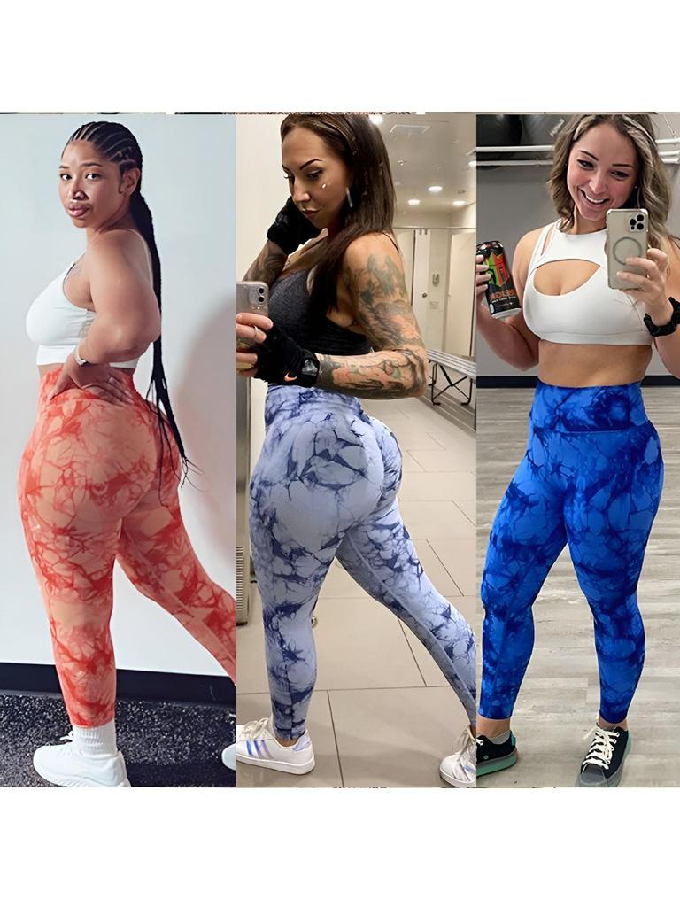 Bezešvé legíny na jógu s vysokým pasem a batikou - Zeštíhlující, design broskvového pozadí, vysoká elasticita, trendy fitness kalhoty.