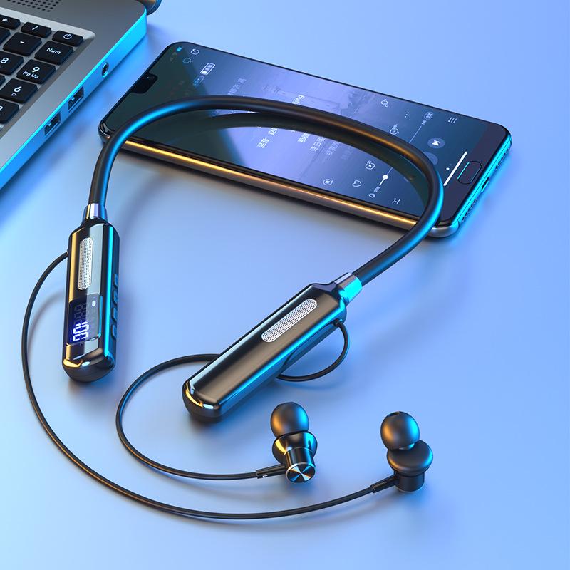 

New Cross-Border Neckband Bluetooth Headset: Large Battery, In-Ear Sports, Wireless with Digital Display