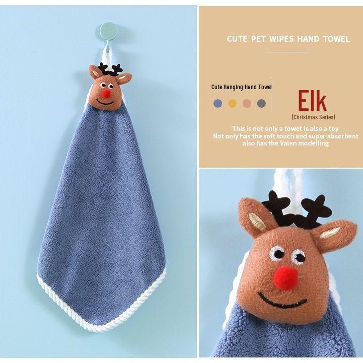 Cartoon Coral Fleece Hanging Hand Towel - Absorbent Christmas Gift for Kitchen & Bathroom