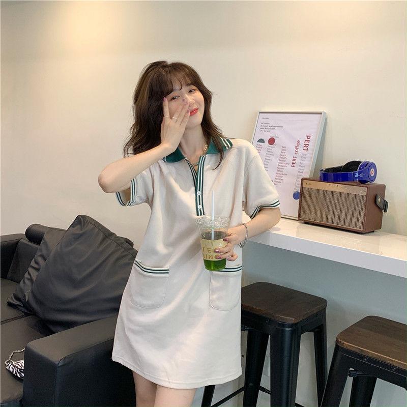 Cotton POLO collar dress contrasting color summer Korean version new sports and leisure short-sleeved T-shirt skirt children