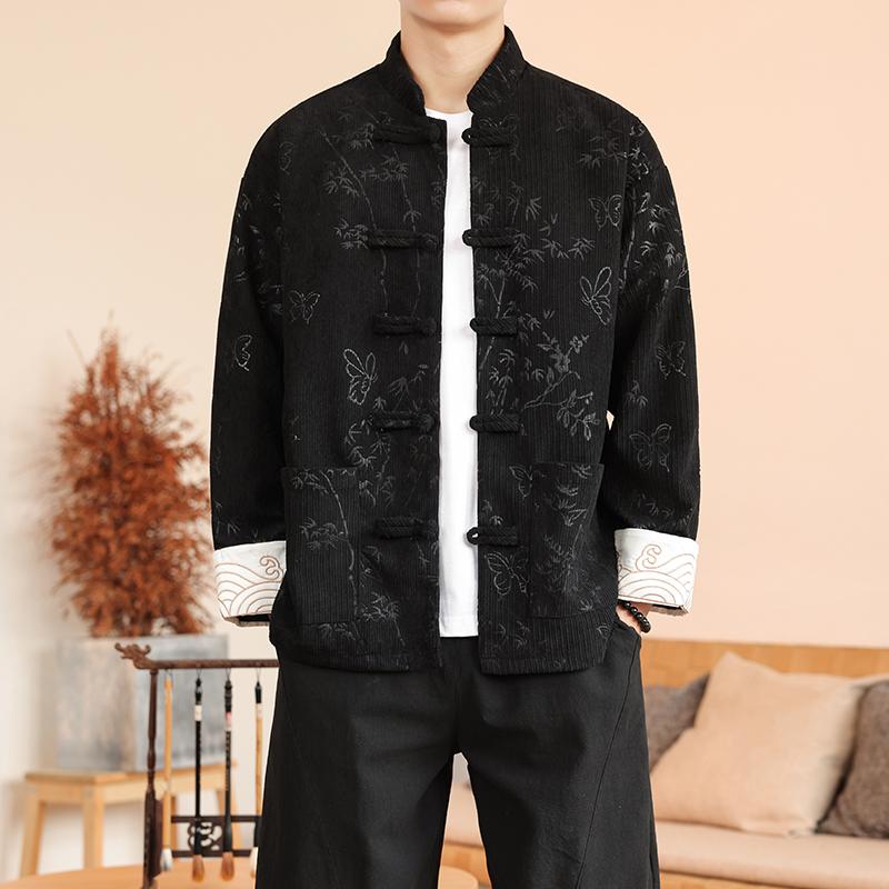 2025 Autumn Men Corduroy Tang Suit Men Chinese Traditional Red Coats Kung Fu Coat Male Festival New Year Retro Jacket Shirts