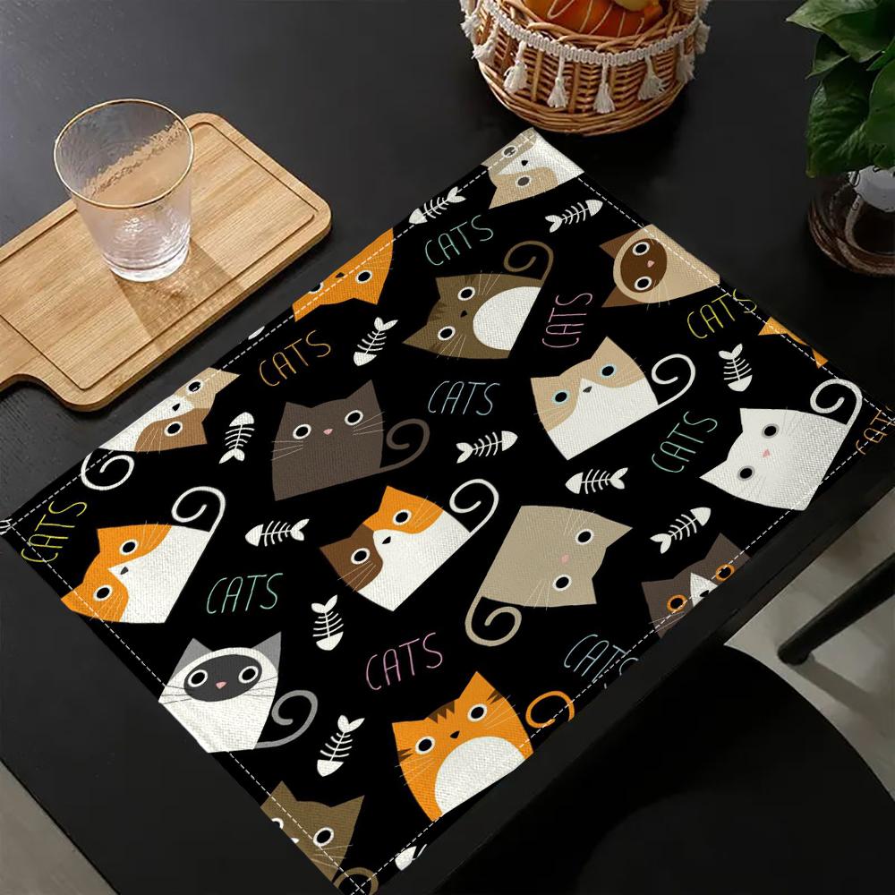 Cartoon-Cute Cat Kitchen Placemat Dining Table Mats Drink Coasters Western Pad   Home Decor 5.27