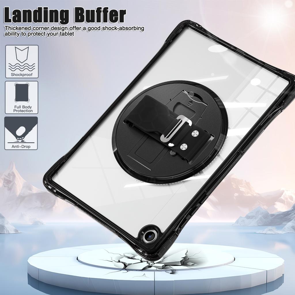 For Samsung Galaxy Tab A9+ SM-X210/X216/X218 Case Hand Strap Kickstand PC+TPU+Acrylic Clear Tablet Cover