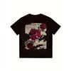 Black T Shirt Men Vintage Newspaper Rose Print Casual Streetwear Fashion Top for Daily Wear and Outings