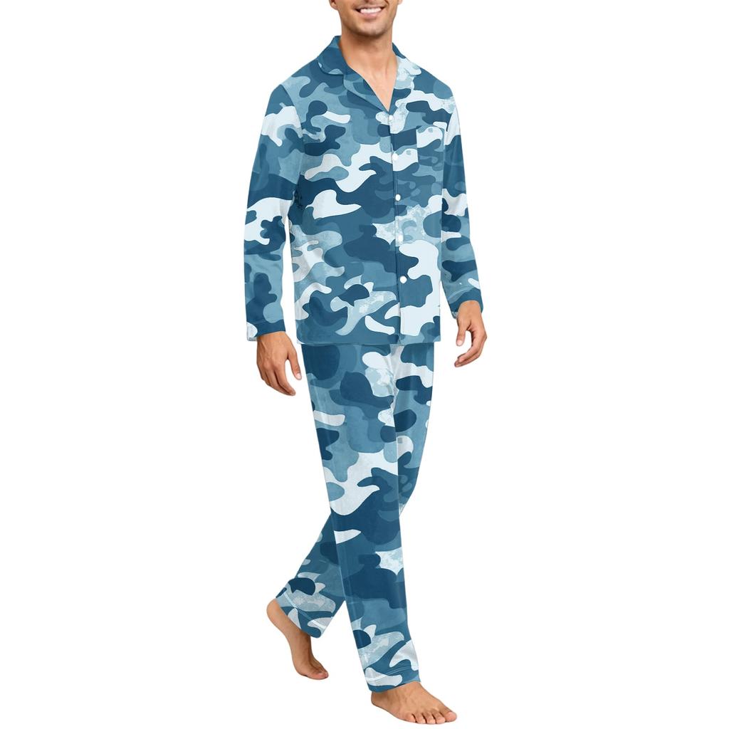 Men's Button Down Pajama Set with Long Sleeves - Comfortable Sleepwear for Home and Lounging