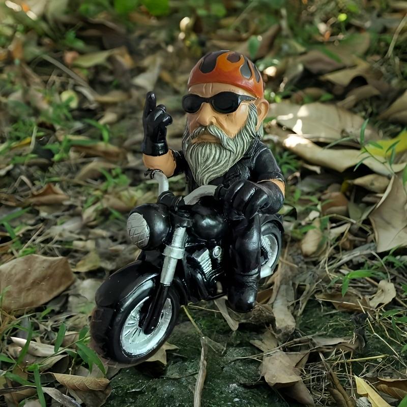 1pc Motorcycle Riding Garden Gnome Statue with Flame Helmet & Peace Sign - Resin Outdoor/Indoor Lawn Ornament, Humorous for home, Tabletop