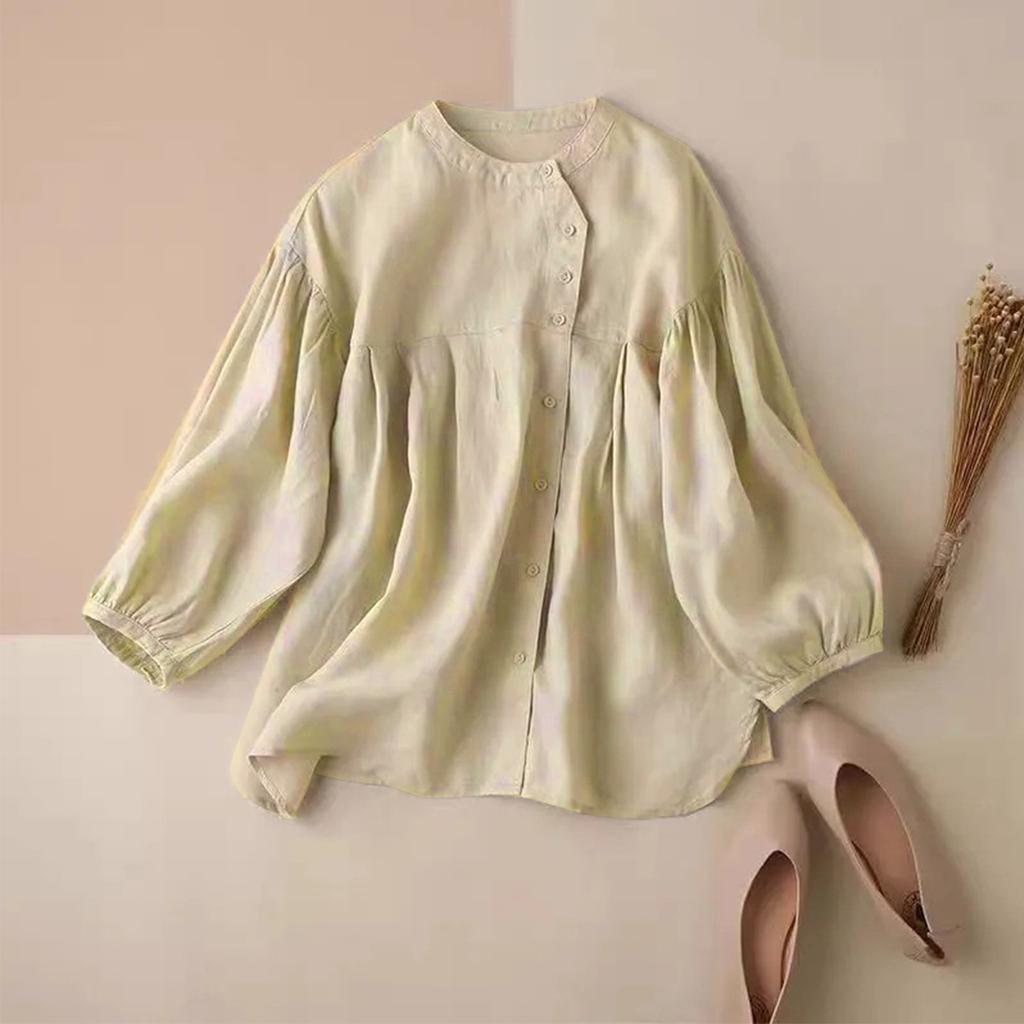 Color Sleeve Cotton And Linen Shirt, Women's Loose Doll Shirt, Design Sense, Nine Quarter Sleeve Fashionable Shirt