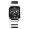 RORIOS Men's Watch with Sun, Moon, and Star Display, Date, and Day of the Week, Square Analog, Multifunctional, Waterproof, Stainless Steel Band, Suit