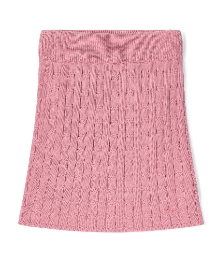 Tobaseu Wool Cable Knit Mini Skirt (Pink)
