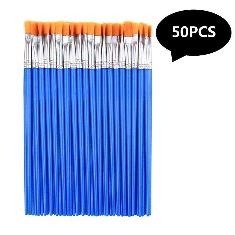 50Pcs Paint Brushes Set Round Flat Hair Nylon Hair Paint Brush For Oil Acrylic For Artists Beginners Student Paintin